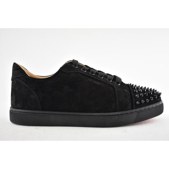 Christian Louboutin Vieira Spikes Flat Black Suede Lace Up Low Top Sneaker 40.5 - Picture 2 of 12